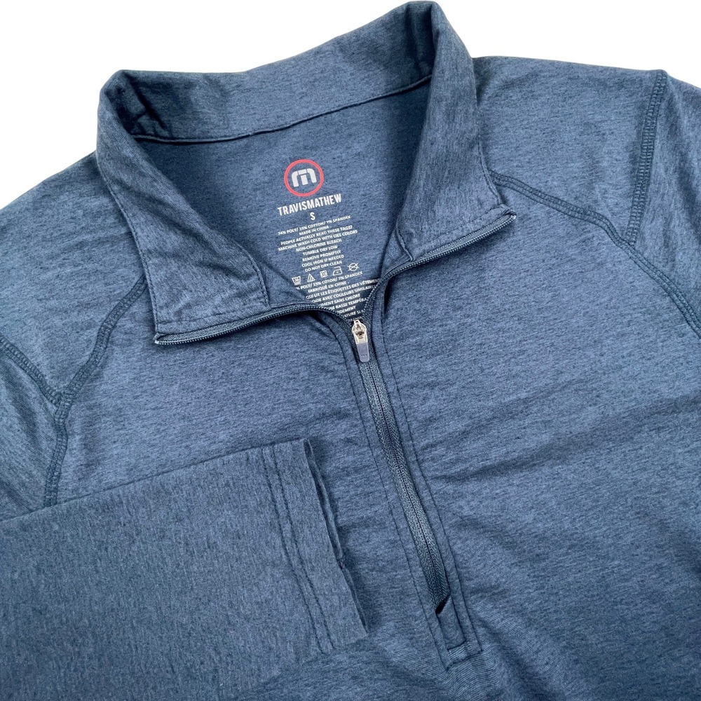 TravisMathew Men S 1/4 Zip Yanks Performance Pullover Stretch Golf Top Blue‎